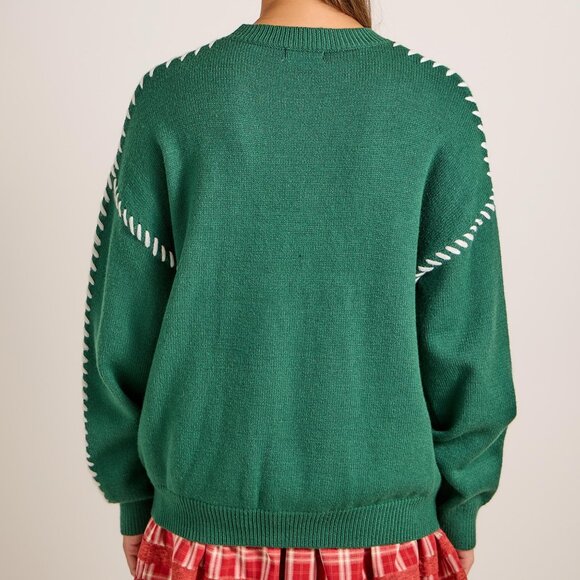 Premium Boutique SANTA BABY Green Christmas Holiday Knit Sweater Puff Design NEW - Picture 3 of 8